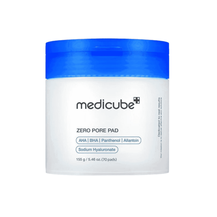 Medicube Zero Pore Pad, Hydrating Toner & Pore Care Pads by Red & Blue with AHA, BHA, Panthenol, and Allantoin for smooth, radiant skin.