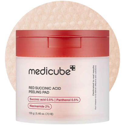 Medicube Zero Pore Pad, Hydrating Toner & Pore Care Pads by Red & Blue with 0.5% succinic acid, 0.5% panthenol, and 2% niacinamide for exfoliation.